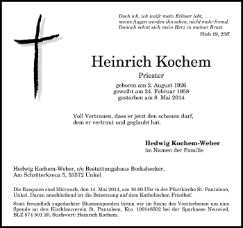 Anzeige von Heinrich Kochem von General-Anzeiger Bonn
