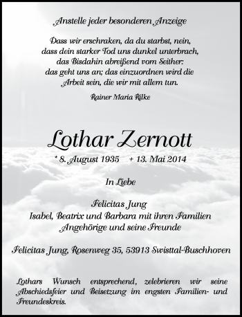Anzeige von Lothar Zernott von General-Anzeiger Bonn