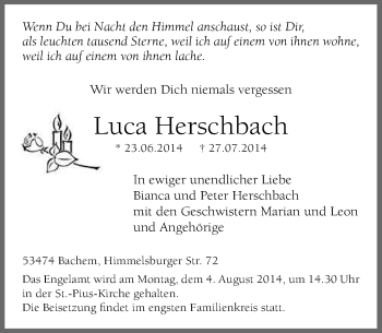 Anzeige von Luca Herschbach von General-Anzeiger Bonn