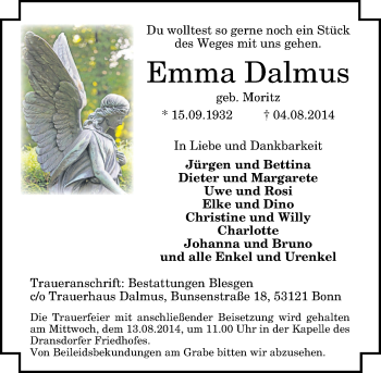 Anzeige von Emma Dalmus von General-Anzeiger Bonn