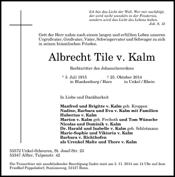 Anzeige von Albrecht Tile von Kalm von General-Anzeiger Bonn