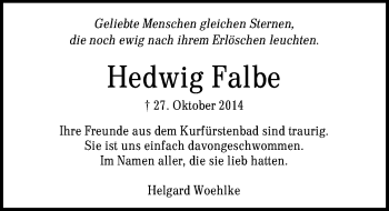 Anzeige von Hedwig Falbe von General-Anzeiger Bonn