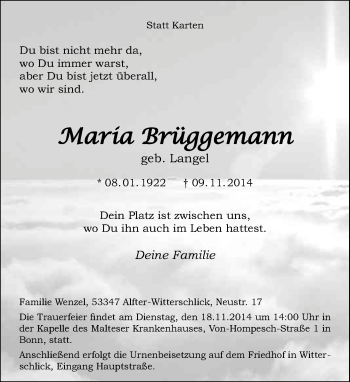 Anzeige von Maria Brüggemann von General-Anzeiger Bonn