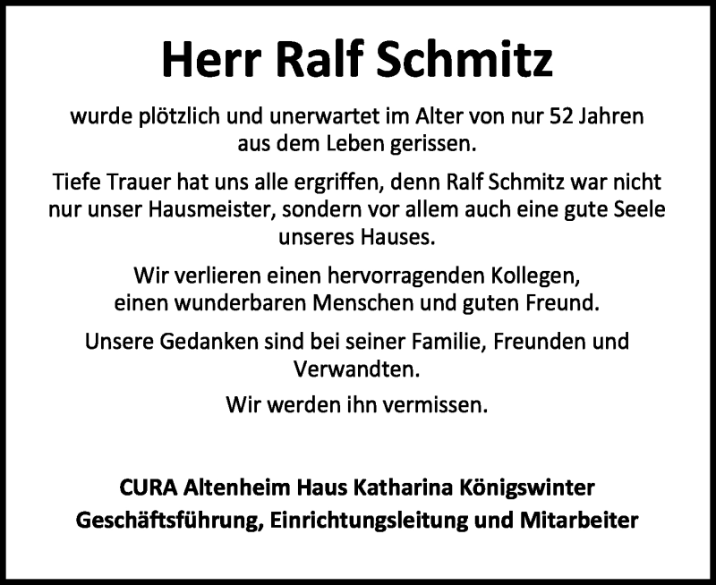  Traueranzeige für Ralf Schmitz vom 22.11.2014 aus General-Anzeiger Bonn