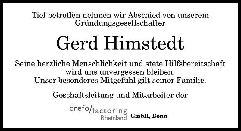  Traueranzeige für Gerd Himstedt vom 22.11.2014 aus General-Anzeiger Bonn