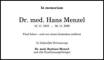 Anzeige von Hans Menzel von General-Anzeiger Bonn