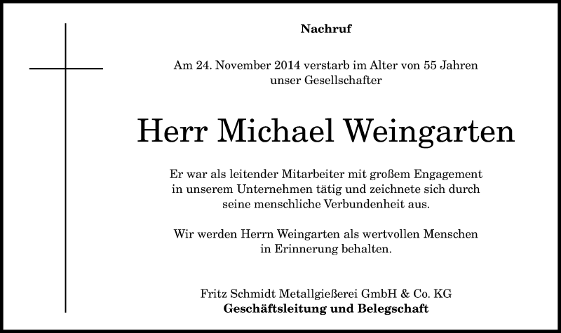  Traueranzeige für Michael Weingarten vom 06.12.2014 aus General-Anzeiger Bonn