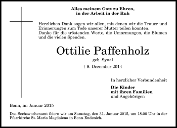 Anzeige von Ottilie Paffenholz von General-Anzeiger Bonn