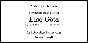 Anzeige von Else Götz von General-Anzeiger Bonn