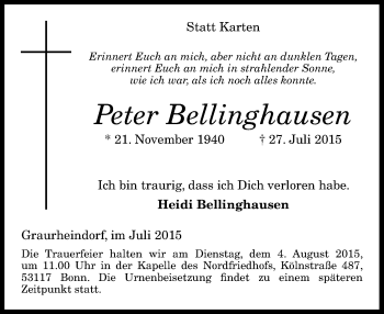 Anzeige von Peter Bellinghausen von General-Anzeiger Bonn