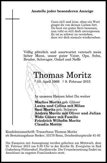 Anzeige von Thomas Moritz von General-Anzeiger Bonn