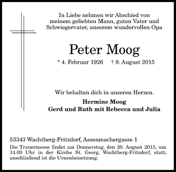 Anzeige von Peter Moog von General-Anzeiger Bonn