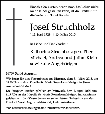 Anzeige von Josef Struchholz von General-Anzeiger Bonn