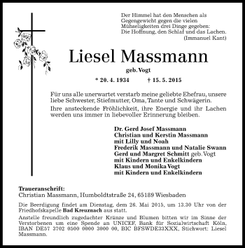 Anzeige von Liesel Massmann von General-Anzeiger Bonn