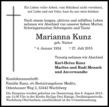 Anzeige von Marianna Kunz von General-Anzeiger Bonn