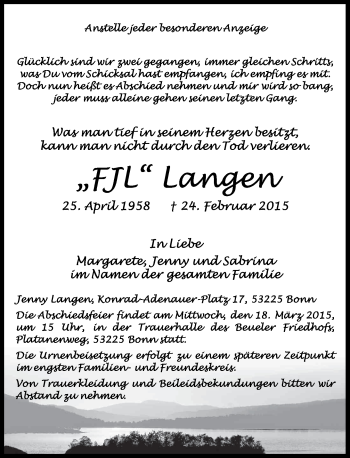 Anzeige von Fjl Langen von General-Anzeiger Bonn