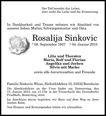 Anzeige von Rosalija Sinkovic von General-Anzeiger Bonn