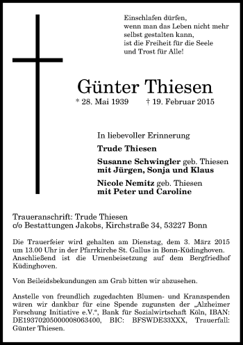 Anzeige von Günter Thiesen von General-Anzeiger Bonn