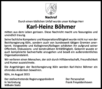 Anzeige von Karl-Heinz Böhmer von General-Anzeiger Bonn