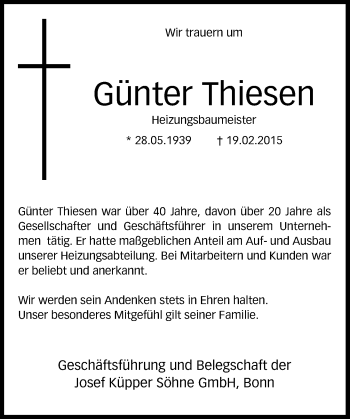 Anzeige von Günter Thiesen von General-Anzeiger Bonn