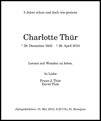 Anzeige von Charlotte Thür von General-Anzeiger Bonn
