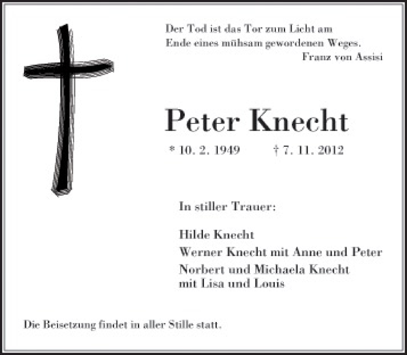  Traueranzeige für Peter Knecht vom 12.11.2012 aus General-Anzeiger Bonn