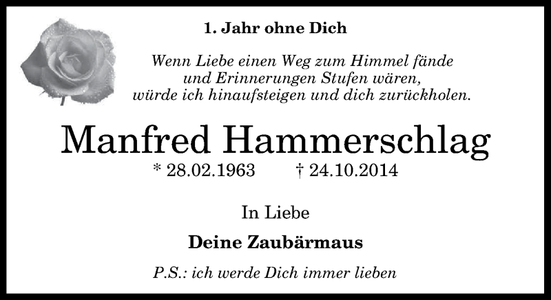  Traueranzeige für Manfred Hammerschlag vom 24.10.2015 aus General-Anzeiger Bonn
