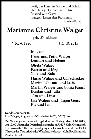 Anzeige von Marianne Christine Walger von General-Anzeiger Bonn