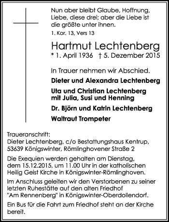 Anzeige von Hartmut Lechtenberg von General-Anzeiger Bonn