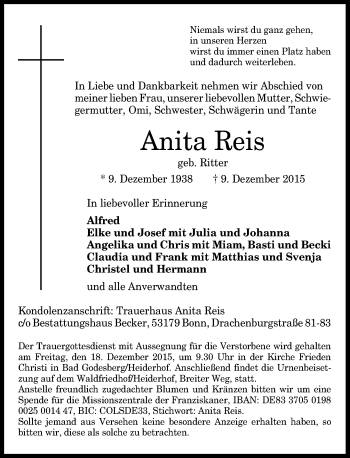 Anzeige von Anita Reis von General-Anzeiger Bonn