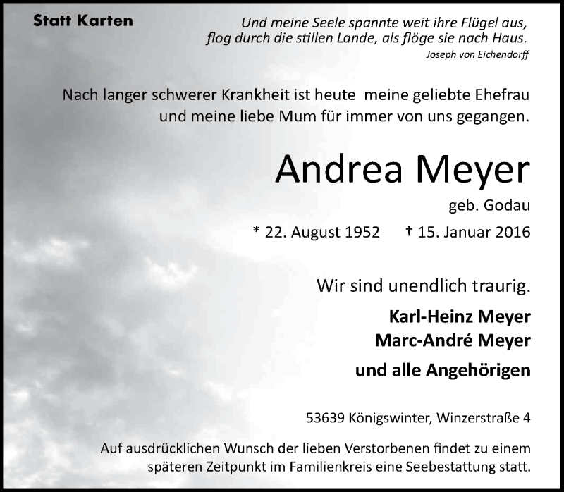  Traueranzeige für Andrea Meyer vom 18.01.2016 aus General-Anzeiger Bonn
