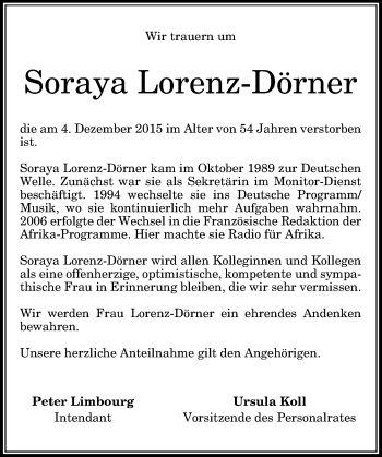 Anzeige von Soraya Lorenz-Dörner von General-Anzeiger Bonn