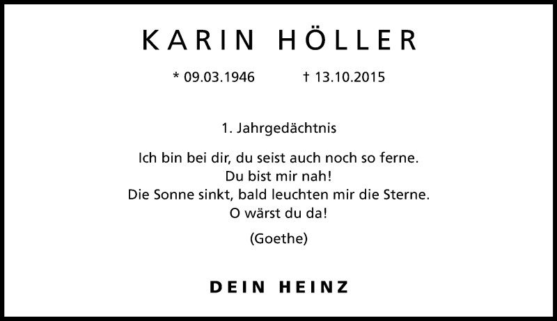  Traueranzeige für Karin Höller vom 15.10.2016 aus General-Anzeiger Bonn