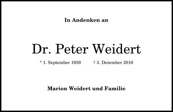 Anzeige von Peter Weidert von General-Anzeiger Bonn