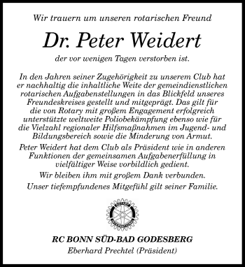 Anzeige von Peter Weidert von General-Anzeiger Bonn