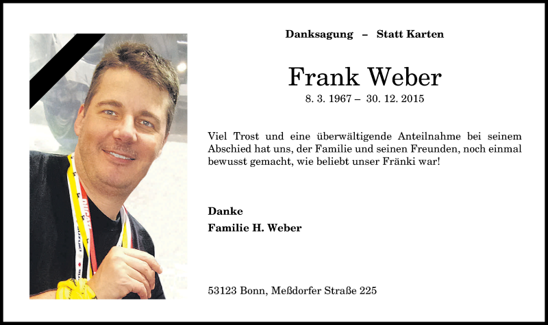  Traueranzeige für Frank Weber vom 13.02.2016 aus General-Anzeiger Bonn