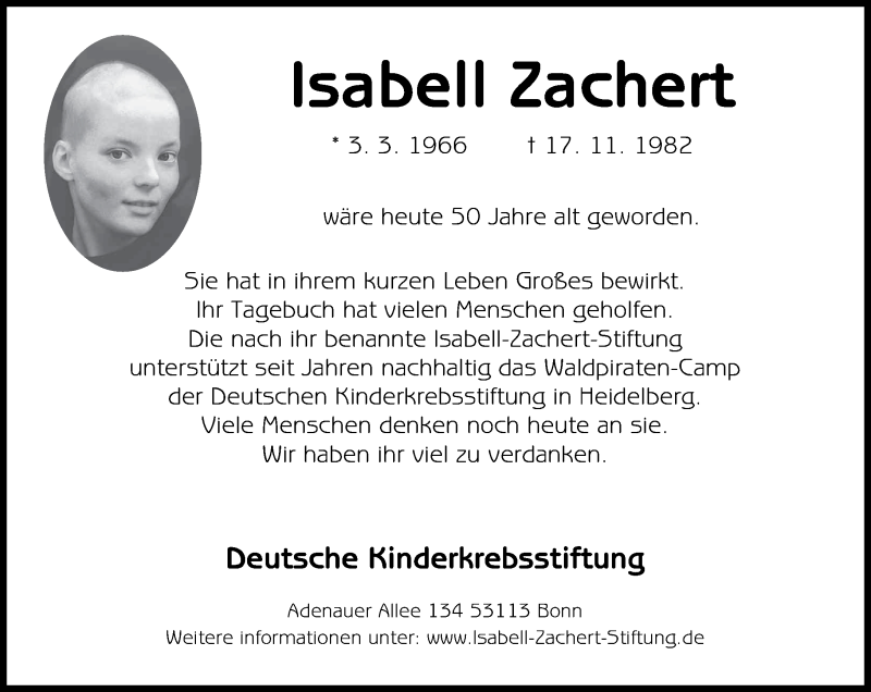  Traueranzeige für Isabell Zachert vom 03.03.2016 aus General-Anzeiger Bonn