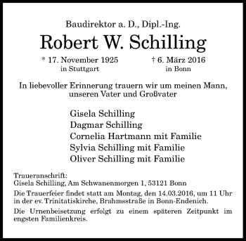 Anzeige von Robert Schilling von General-Anzeiger Bonn