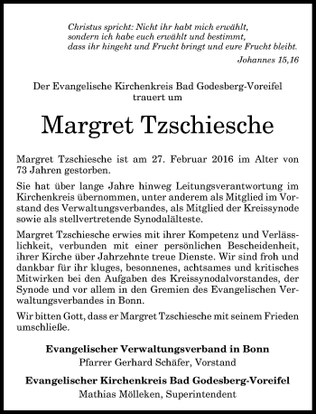 Anzeige von Margret Tzschiesche von General-Anzeiger Bonn