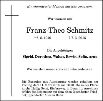 Anzeige von Franz-Theo Schmitz von General-Anzeiger Bonn