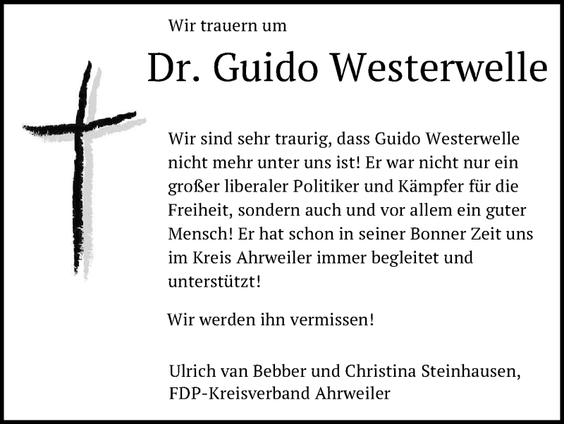  Traueranzeige für Guido Westerwelle vom 29.03.2016 aus General-Anzeiger Bonn