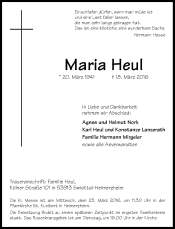 Anzeige von Maria Heul von General-Anzeiger Bonn