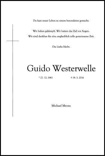 Traueranzeigen Von Guido Westerwelle | Ga.trauer.de