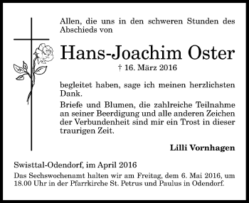 Anzeige von Hans-Joachim Oster von General-Anzeiger Bonn