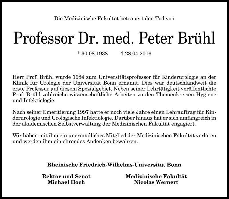  Traueranzeige für Peter Brühl vom 04.05.2016 aus General-Anzeiger Bonn