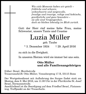 Anzeige von Luzia Müller von General-Anzeiger Bonn