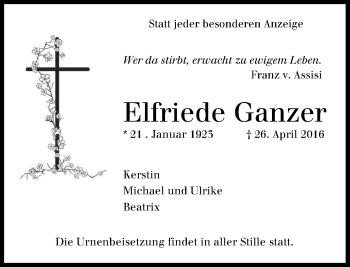 Anzeige von Elfriede Ganzer von General-Anzeiger Bonn