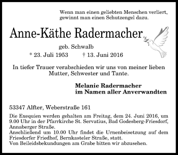 Anzeige von Anne-Käthe Radermacher von General-Anzeiger Bonn