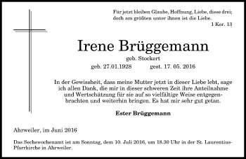 Anzeige von Irene Brüggemann von General-Anzeiger Bonn