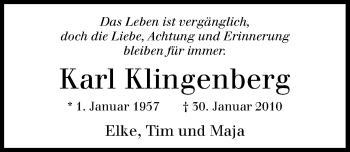 Anzeige von Karl Klingenberg von General-Anzeiger Bonn